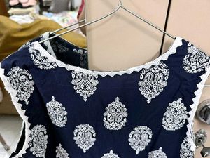 Navy Blue Printed Kurta