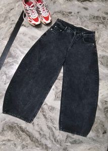Stylish Wide Leg Washed Black Jeans