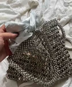 Sparkling Silver Beaded Tote Bag