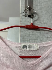 H&amp;M Pink Lace Trim Long Sleeve Top