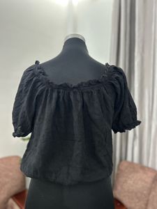 Black Bardot Neck Puff Sleeve Top