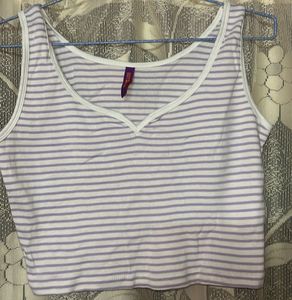 Striped V-Neck Crop Tank Top