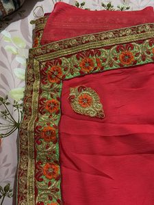 Beautiful Red Embroidered Saree