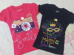 Combo Of 2 T-shirt For Girls, Black And Pink
