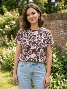 Brown Floral Print Top