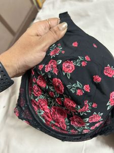 Floral Print Black Bra