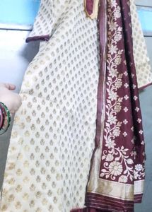 Elegant Cream &amp; Maroon Salwar Kameez and Dupatta