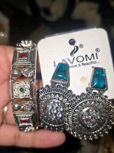 oxidised silver earrings &amp; kada bracelet
