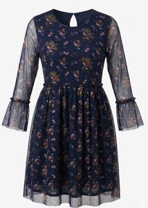Chic Floral Mesh Sleeve Dress