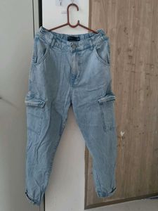 Light Wash Denim Cargo Pants
