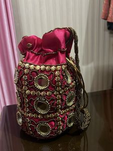 Magenta Pink  Beaded Potli Bag