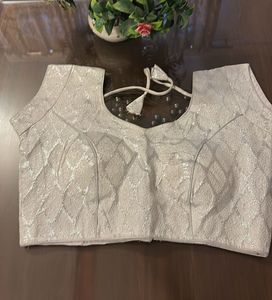 Elegant Silver Brocade Blouse