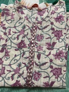 Beige Floral Print Kurta