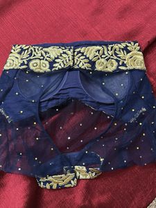 Elegant Maroon &amp; Navy Embroidered Saree