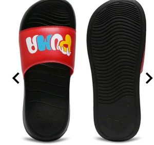 Red Puma Slides with Cartoon Graphic