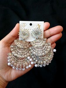 🌈Multicolor Afghani Earrings With White Beads🤍