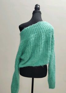 Teal Knit Off-Shoulder Sweater