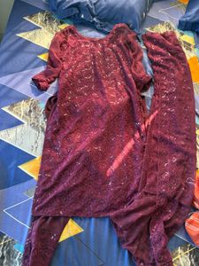 Maroon Embroidered Salwar Suit full work dupta