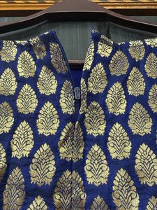 Blue &amp; Gold Brocade Saree