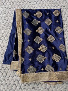 Elegant Navy Blue Velvet saree with Gold Embellish