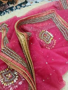 Rani Pink Net Dupatta with Zari