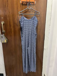 Blue &amp; White Geometric Print Jumpsuit