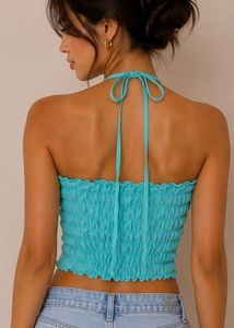 Blue Embellished Halter Top