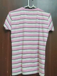 Striped Pink T-Shirt with "Perfect" Graphic