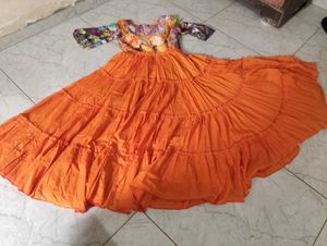 Vibrant Floral Print decent cotton blend gown