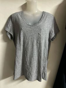 Grey V-Neck Pocket T-Shirt