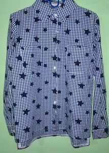 Y2K Blue Gingham Star Print Shirt