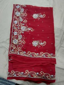 Red Embellished Saree