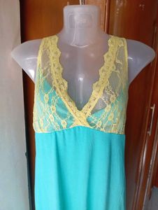 Comfortable Teal Nightgown with Lace