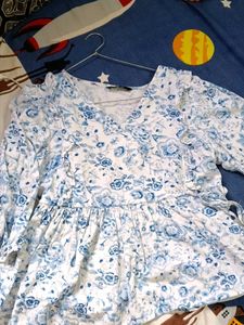 Blue Floral Print Peplum Top