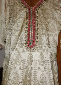 Elegant White &amp; Gold Embroidered Gown