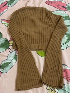 Brown Ribbed Knit Sweater