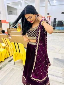 Elegant Purple Velvet Lehenga Set