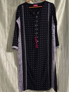 Elegant Black Kurta with White Polka Dots