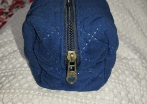 Blue Quilted Pencil Pouch Makeup Bag