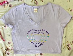 Purple "With Love" Graphic Cropped Tee