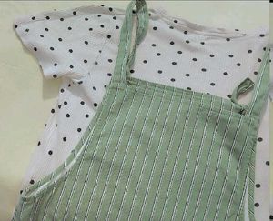 RIO cute striped Dungaree with Polka Dot Top