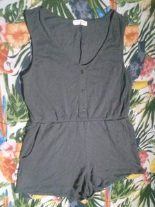 Stylish Grey Romper with Button Detail