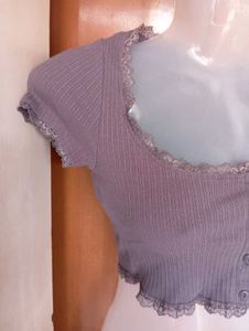 Retro Button-Up Lettuce Hem Crop Top
