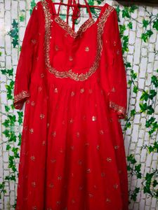 Red Ethnic Gown with Embellishments