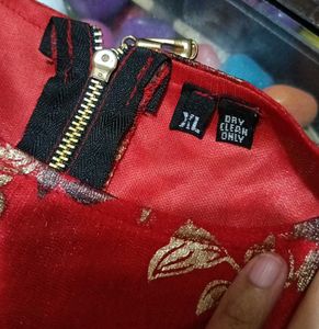 Red Floral crop top and long skirt
