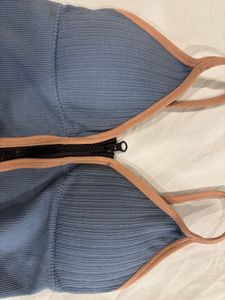 Blue Sports Bra with Front Zipper