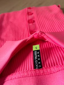 Hot Pink Ribbed Polo Bodysuit