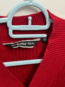 V-Neck Red Knit Sweater