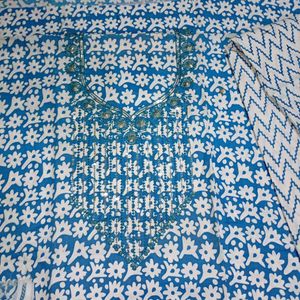 Blue White Printed top bottom with Dupatta