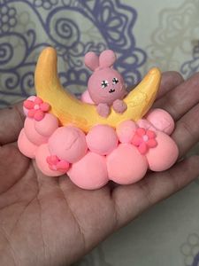 Cute Pink Bunny Moon Sculpture